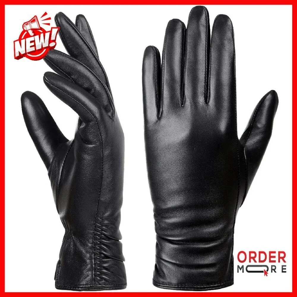 Women's Lambskin Leather Touchscreen Gloves, Cashmere Lined, Winter Driving